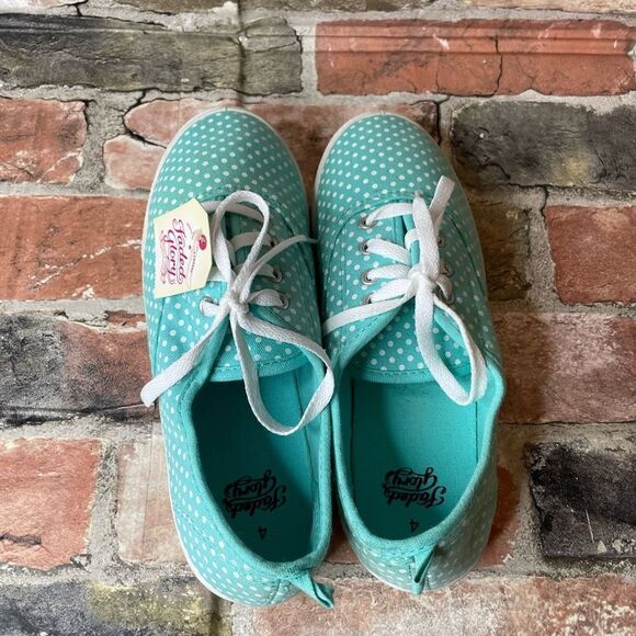 5 for $25🔥Size 4 Girls Polka Dot Turquoise NWT Sneakers - Picture 8 of 9